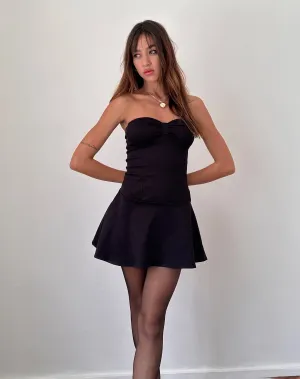 Javas Bandeau Mini Dress in Black Sateen