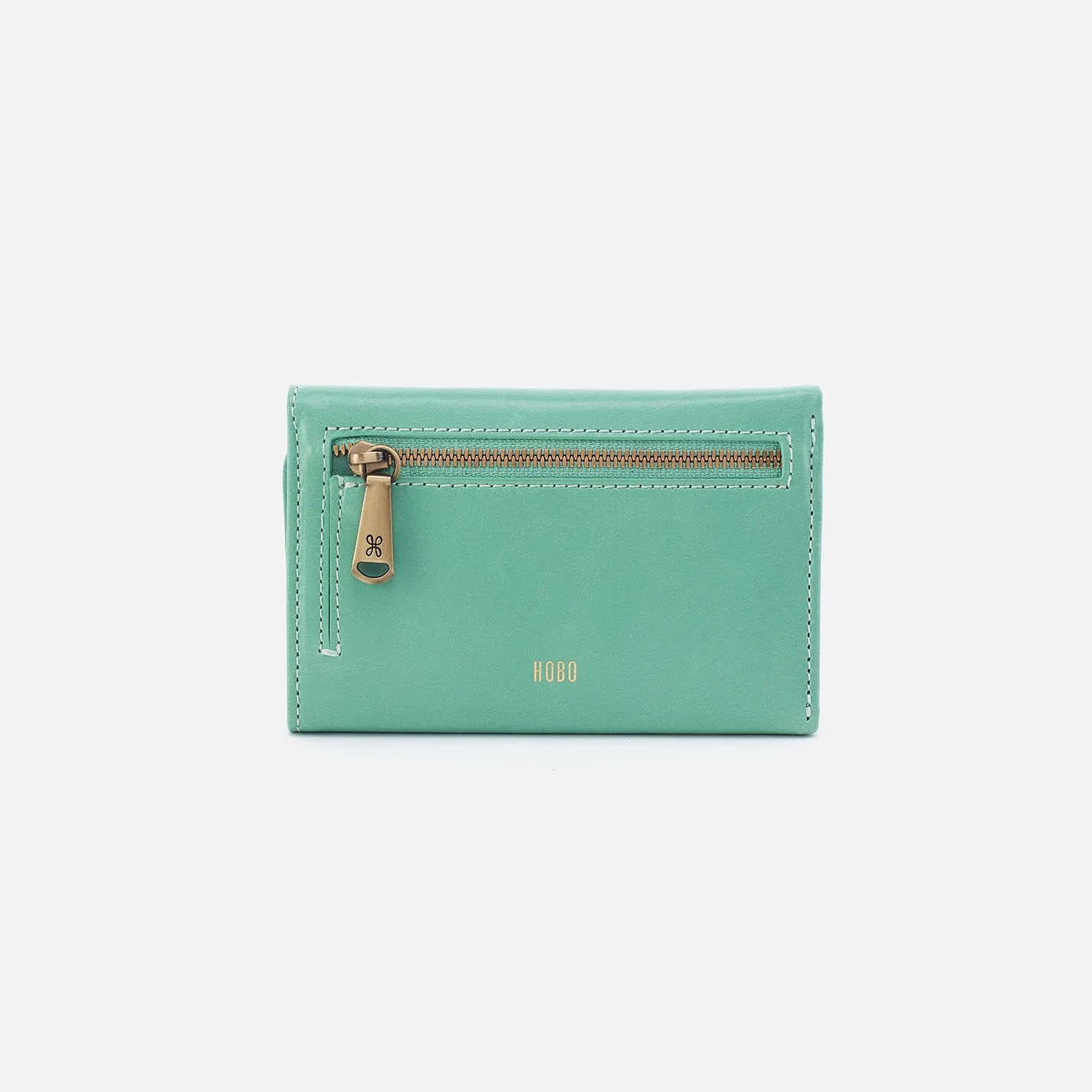 Jill Trifold Wallet in Polished Leather - Seaglass