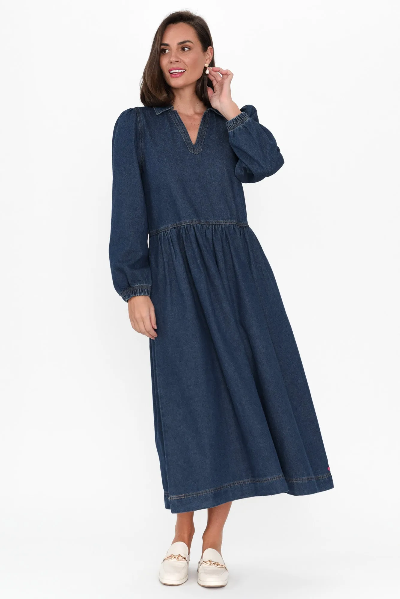 Josephine Dark Denim Collared Dress