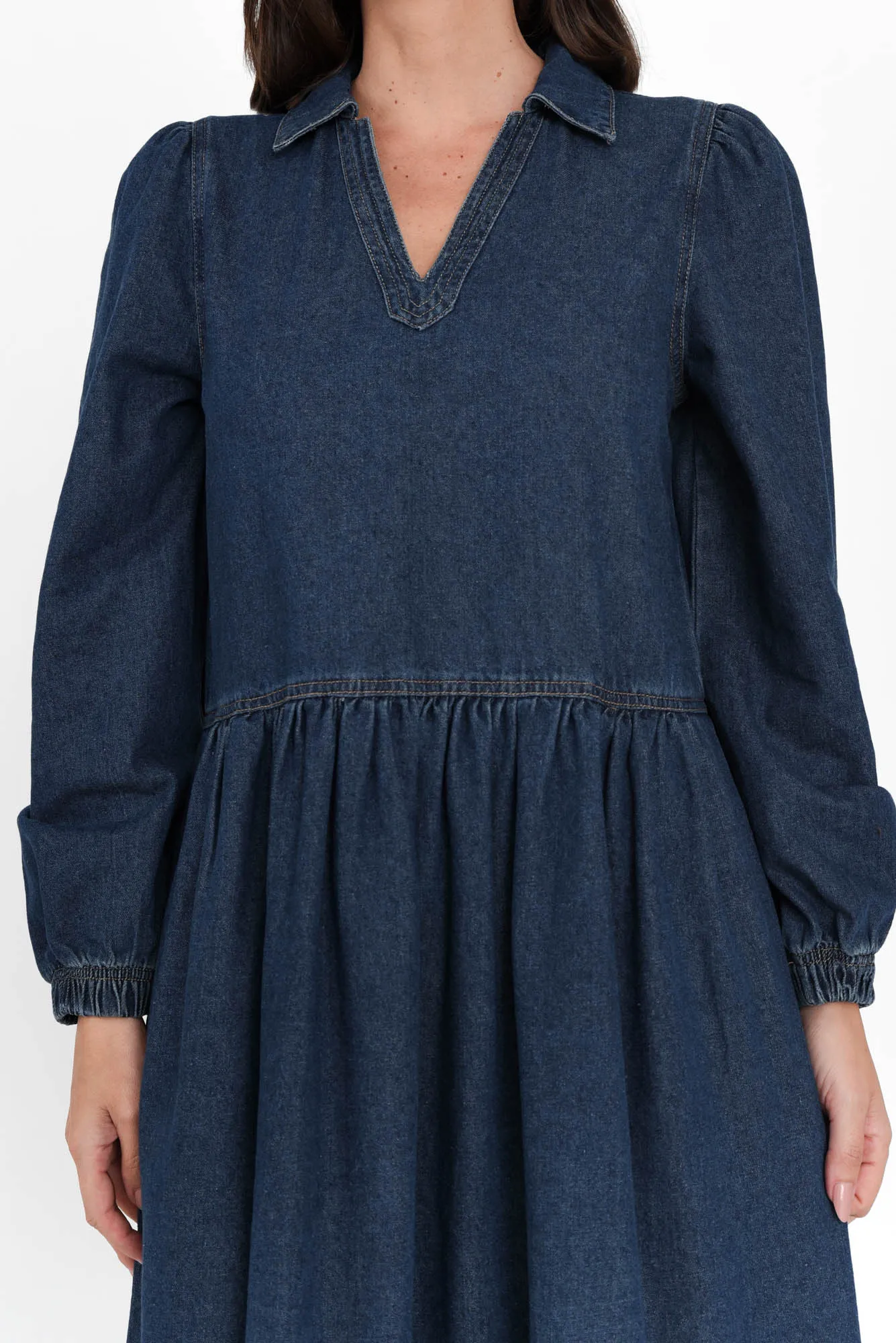 Josephine Dark Denim Collared Dress