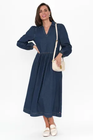 Josephine Dark Denim Collared Dress