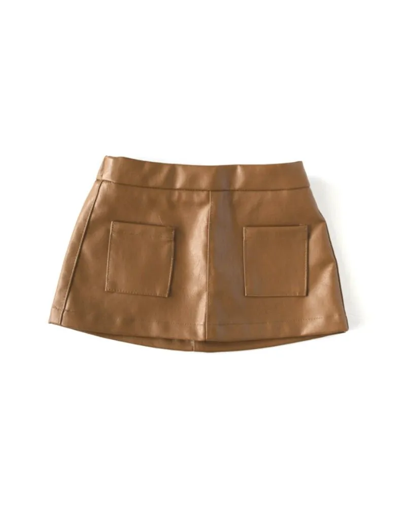 Katie Pocket Mini Skirt - Brown Leather