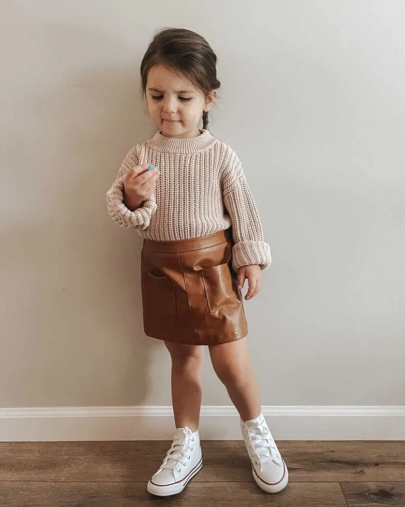 Katie Pocket Mini Skirt - Brown Leather