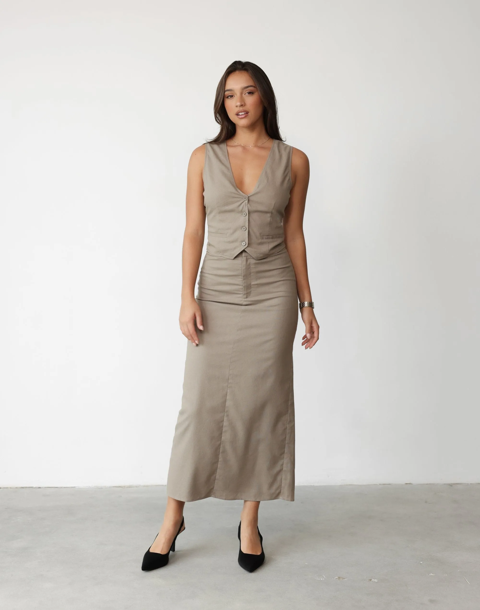 Keanna Linen Maxi Skirt (Stone)