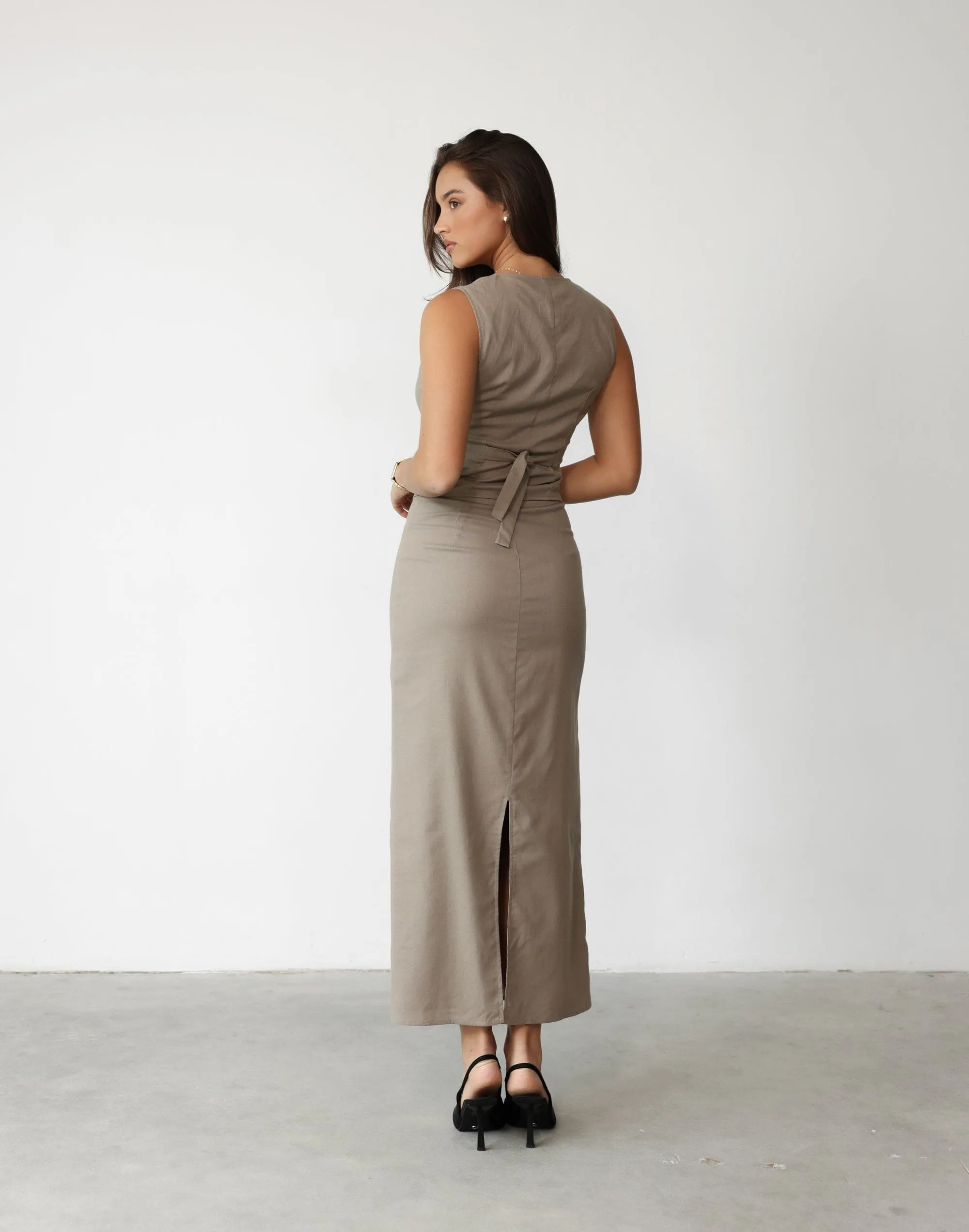 Keanna Linen Maxi Skirt (Stone)