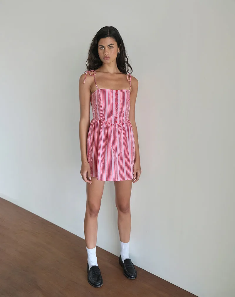 Kesyani Mini Dress in Vertical Pink Stripe