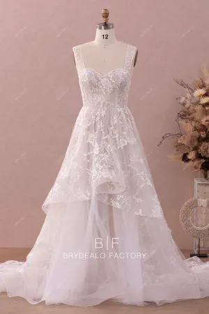 Lace Straps Designer Horsehair High-low Casual Champagne Wedding Dress