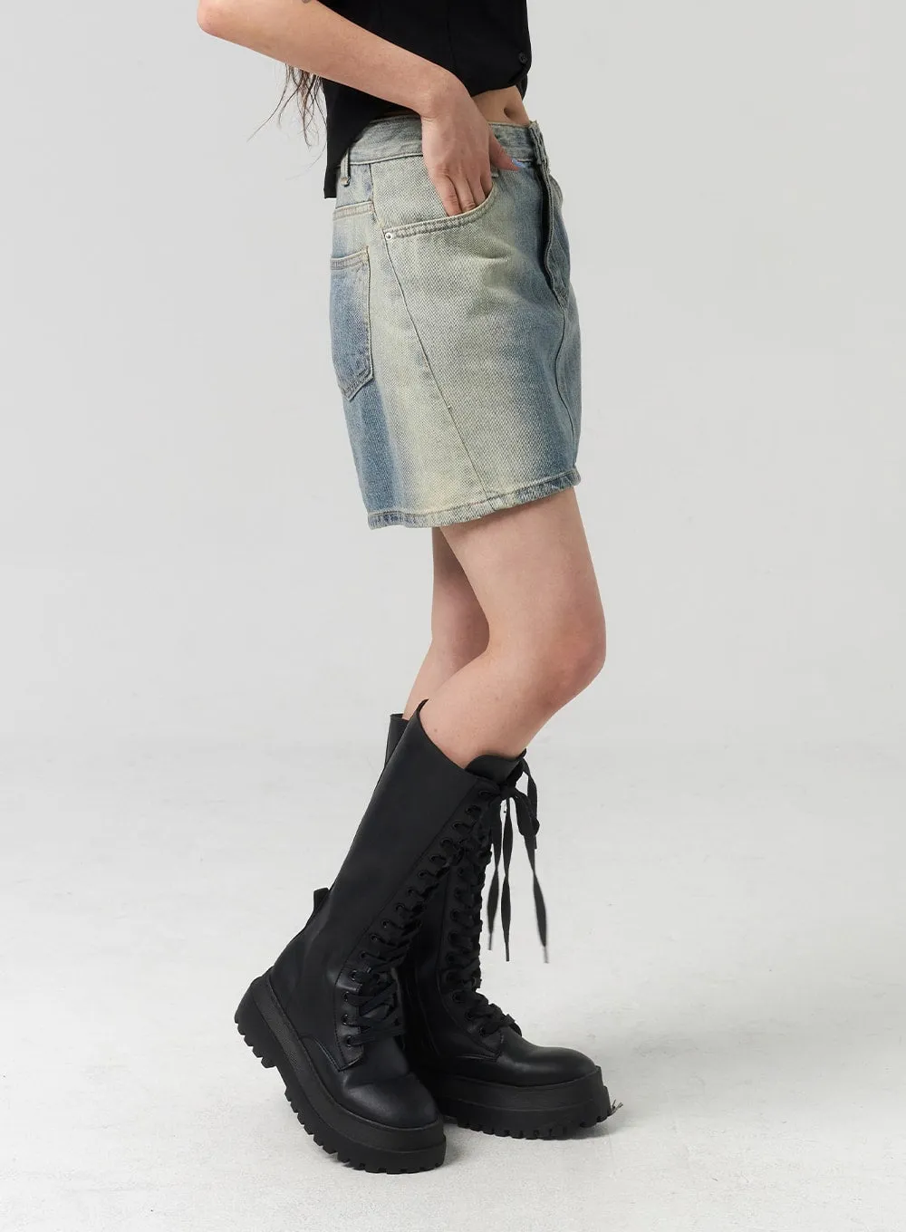 Mid-Rise Denim Mini Skirt CL318