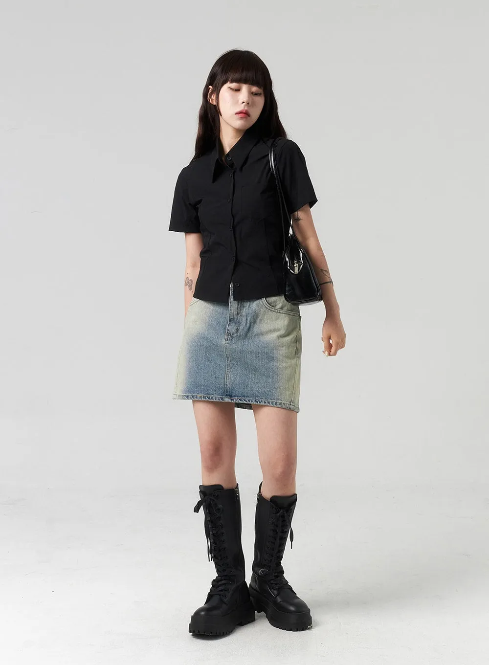 Mid-Rise Denim Mini Skirt CL318