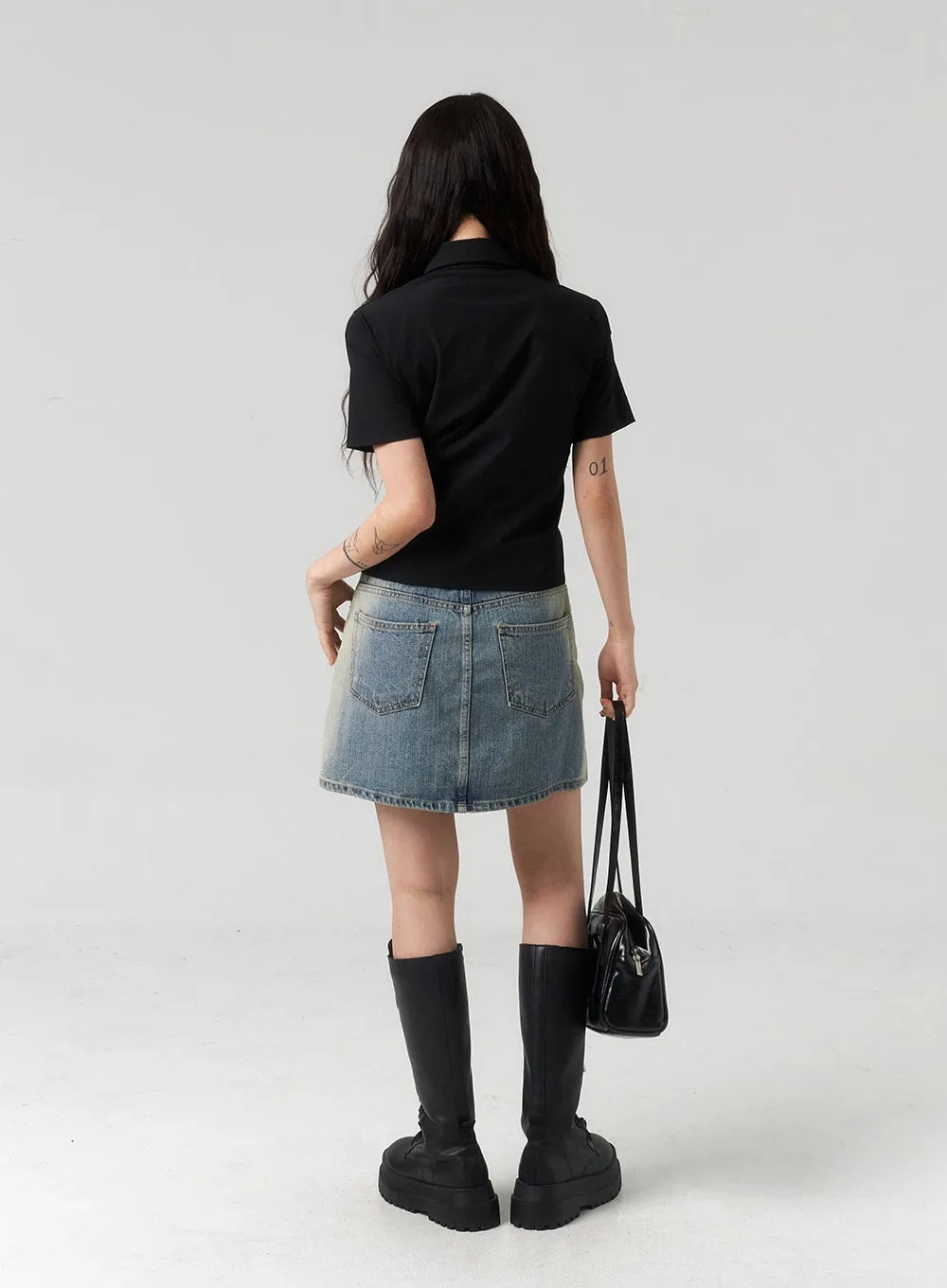 Mid-Rise Denim Mini Skirt CL318