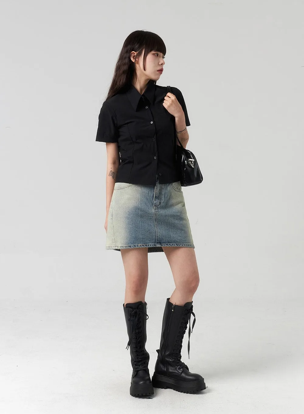 Mid-Rise Denim Mini Skirt CL318