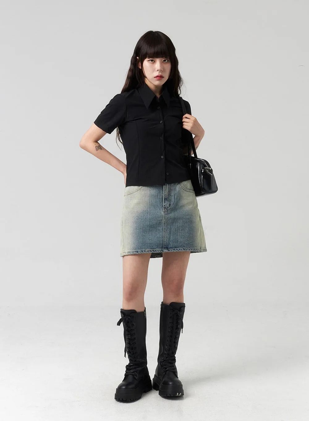 Mid-Rise Denim Mini Skirt CL318