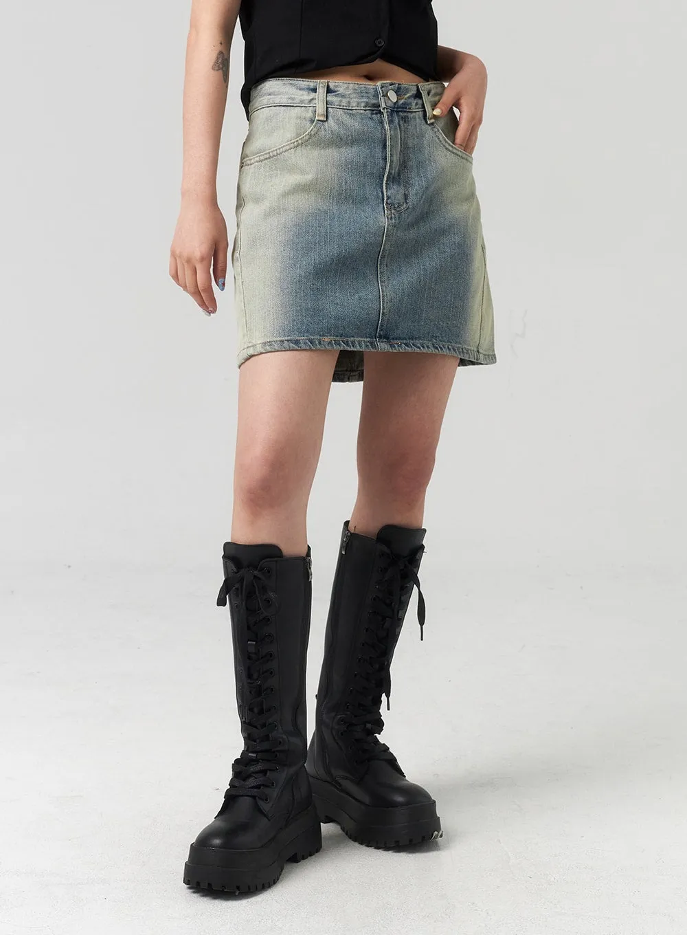 Mid-Rise Denim Mini Skirt CL318