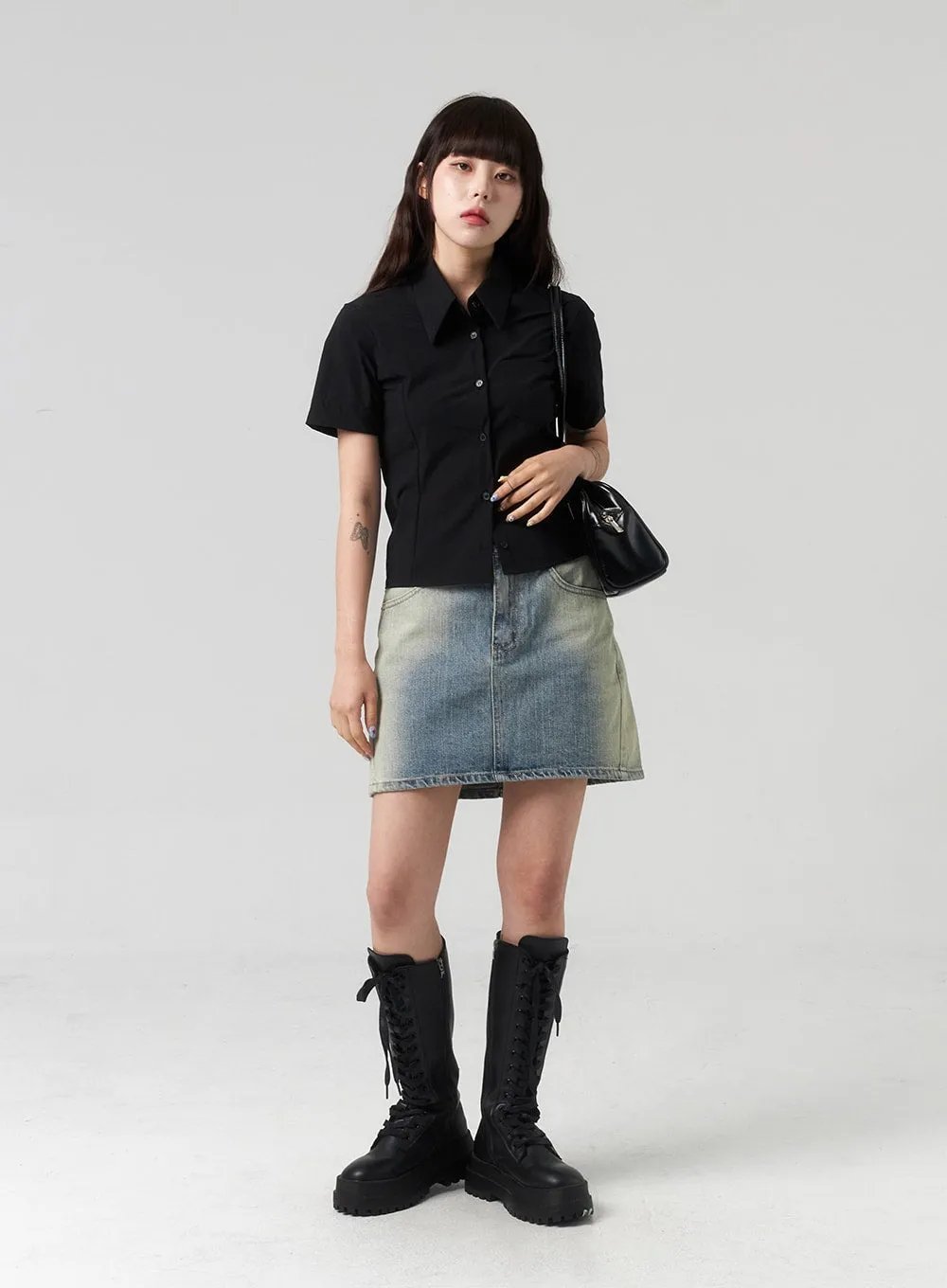 Mid-Rise Denim Mini Skirt CL318