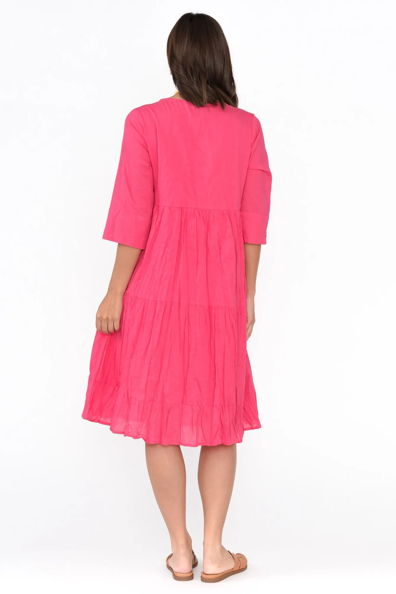 Milana Hot Pink Crinkle Cotton Dress