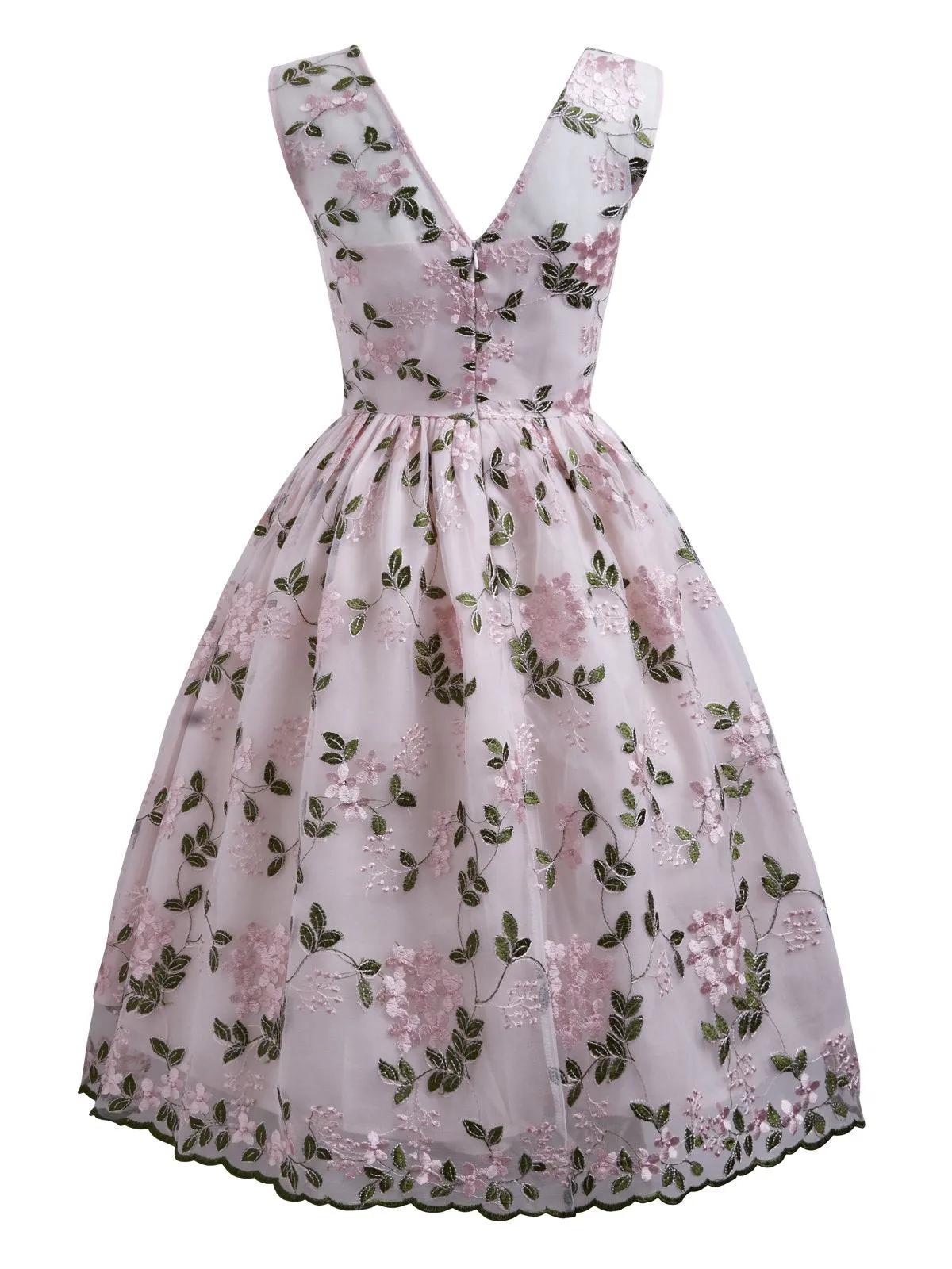 Pink 1950s Floral Embroidery Dress