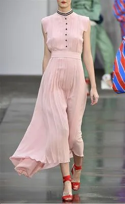 Pink Pleated Sleeveless Chiffon Dress Maxi Dress