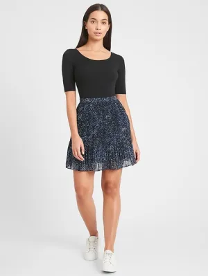 Pleated Mini Skirt in Navy Mini Dot