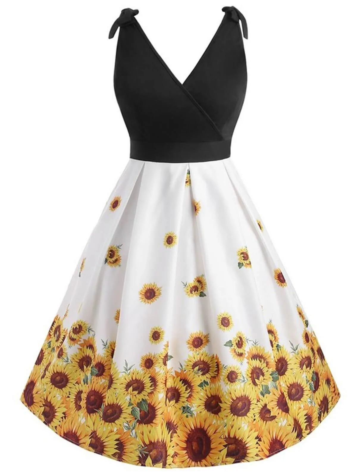 Plus Size 1950s Sunflowers Wrap Dress