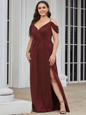 Plus Size V-Neck Cold Shoulder Floor-Length Evening Dress