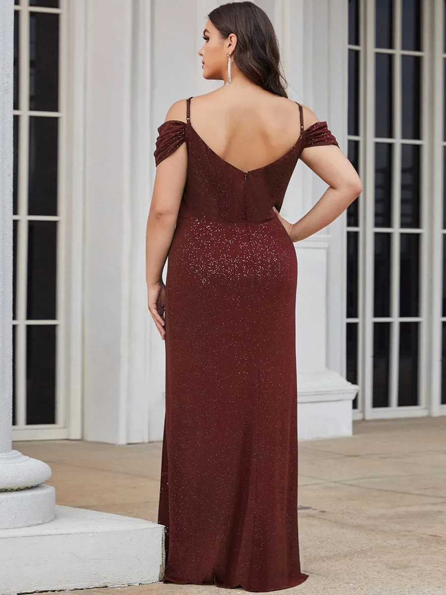 Plus Size V-Neck Cold Shoulder Floor-Length Evening Dress