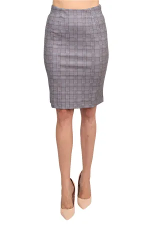 Premise elastic waist plaid printed scuba skirt