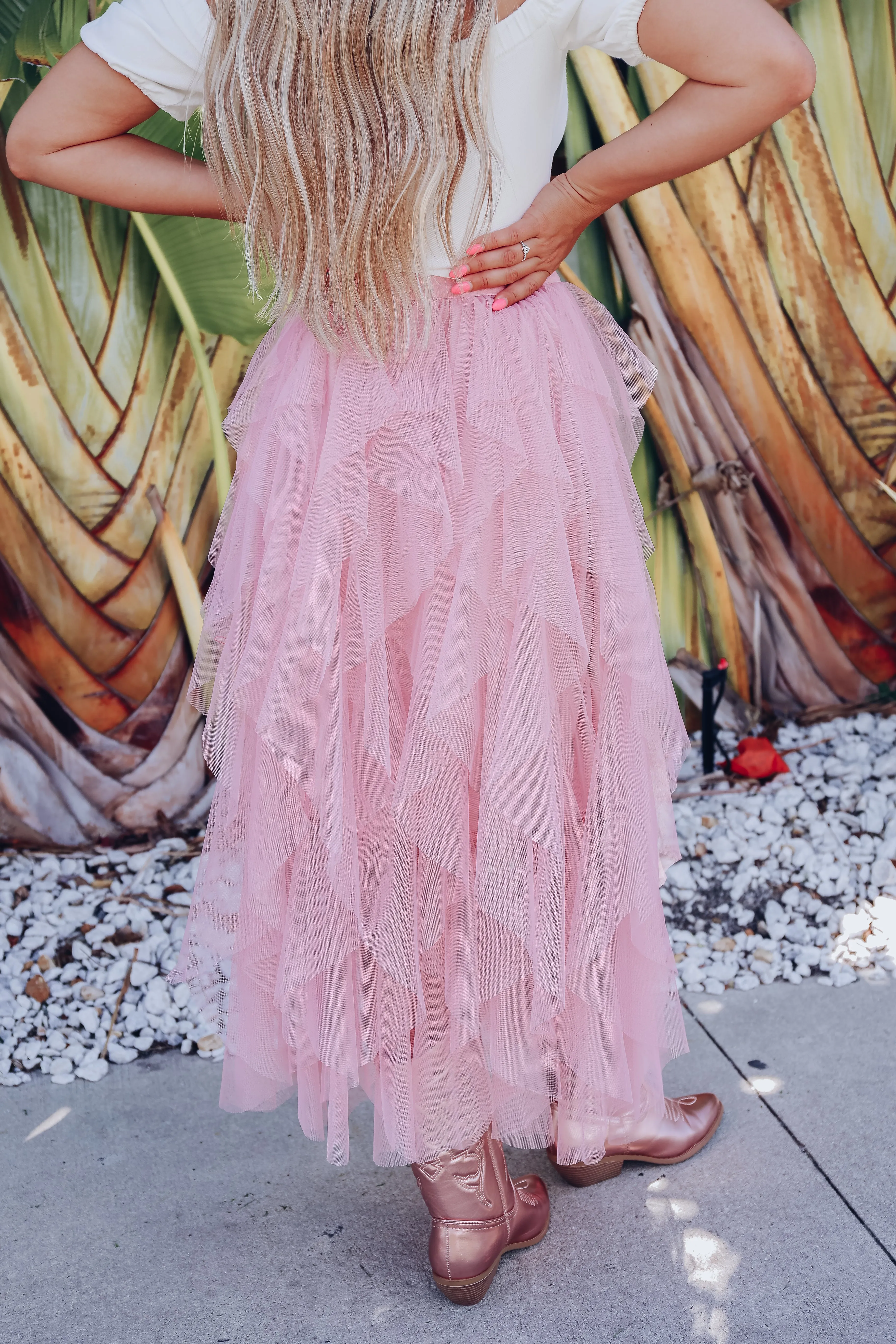 Princess Moment Tulle Tiered Maxi Skirt - Mauve