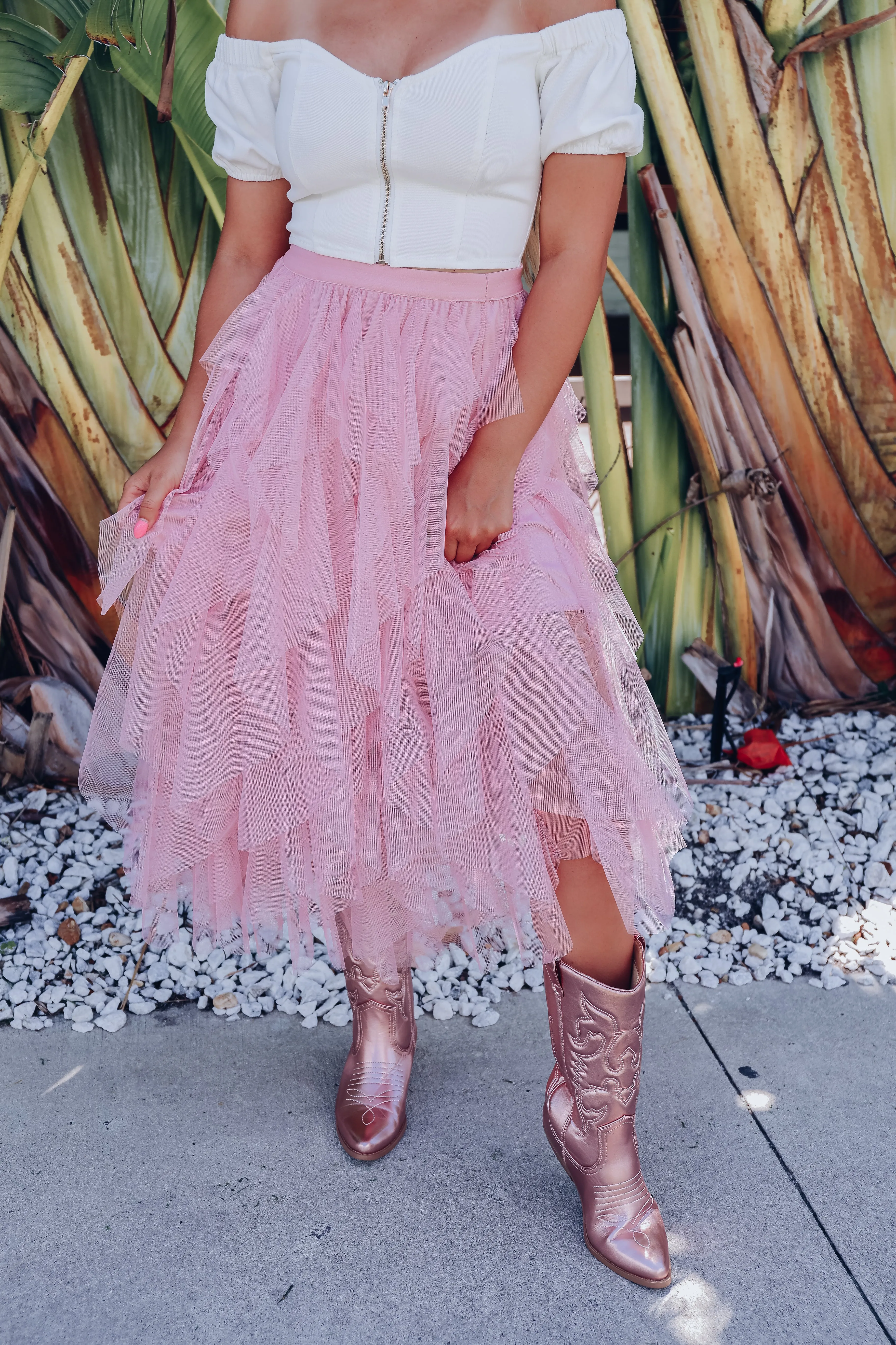 Princess Moment Tulle Tiered Maxi Skirt - Mauve