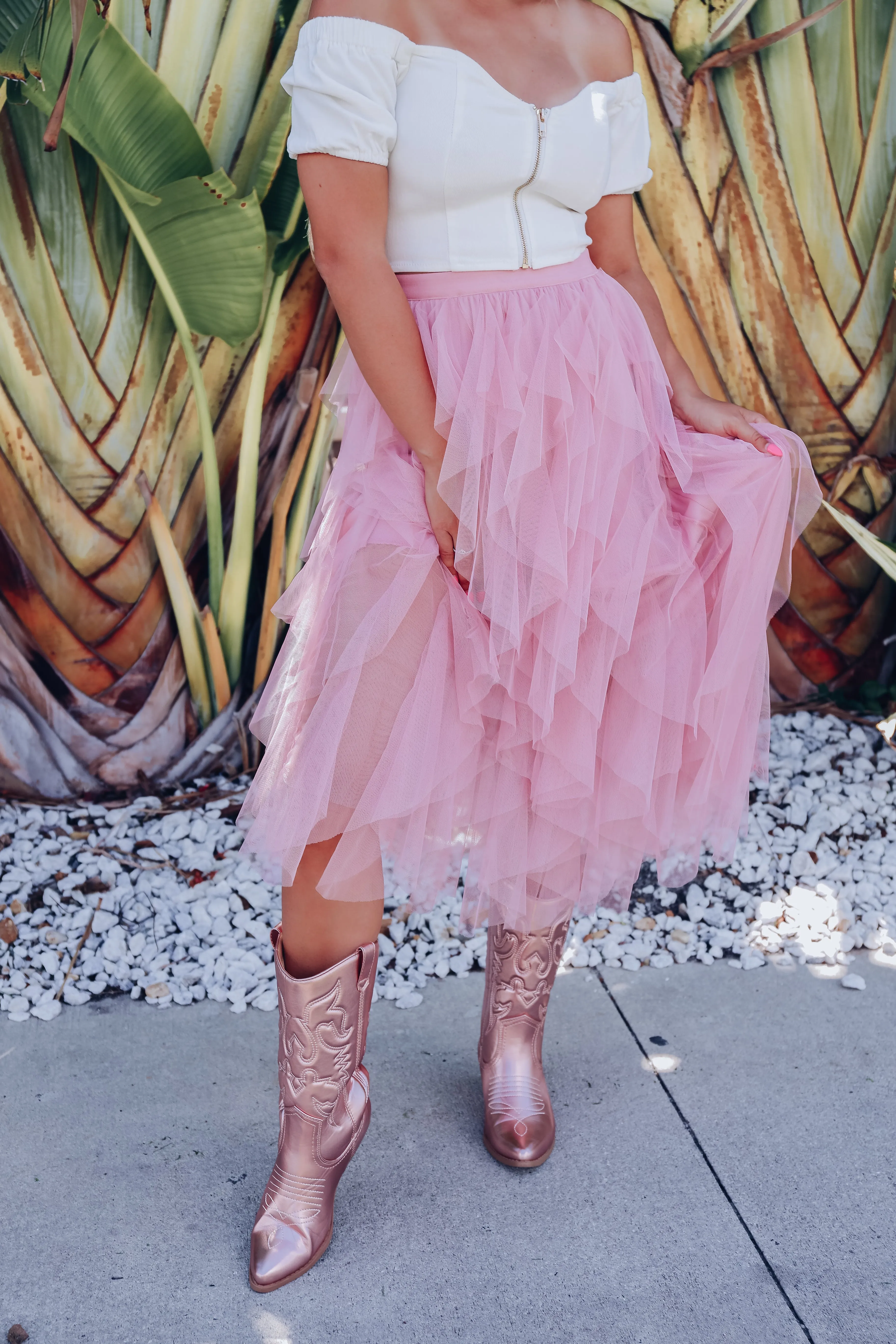 Princess Moment Tulle Tiered Maxi Skirt - Mauve