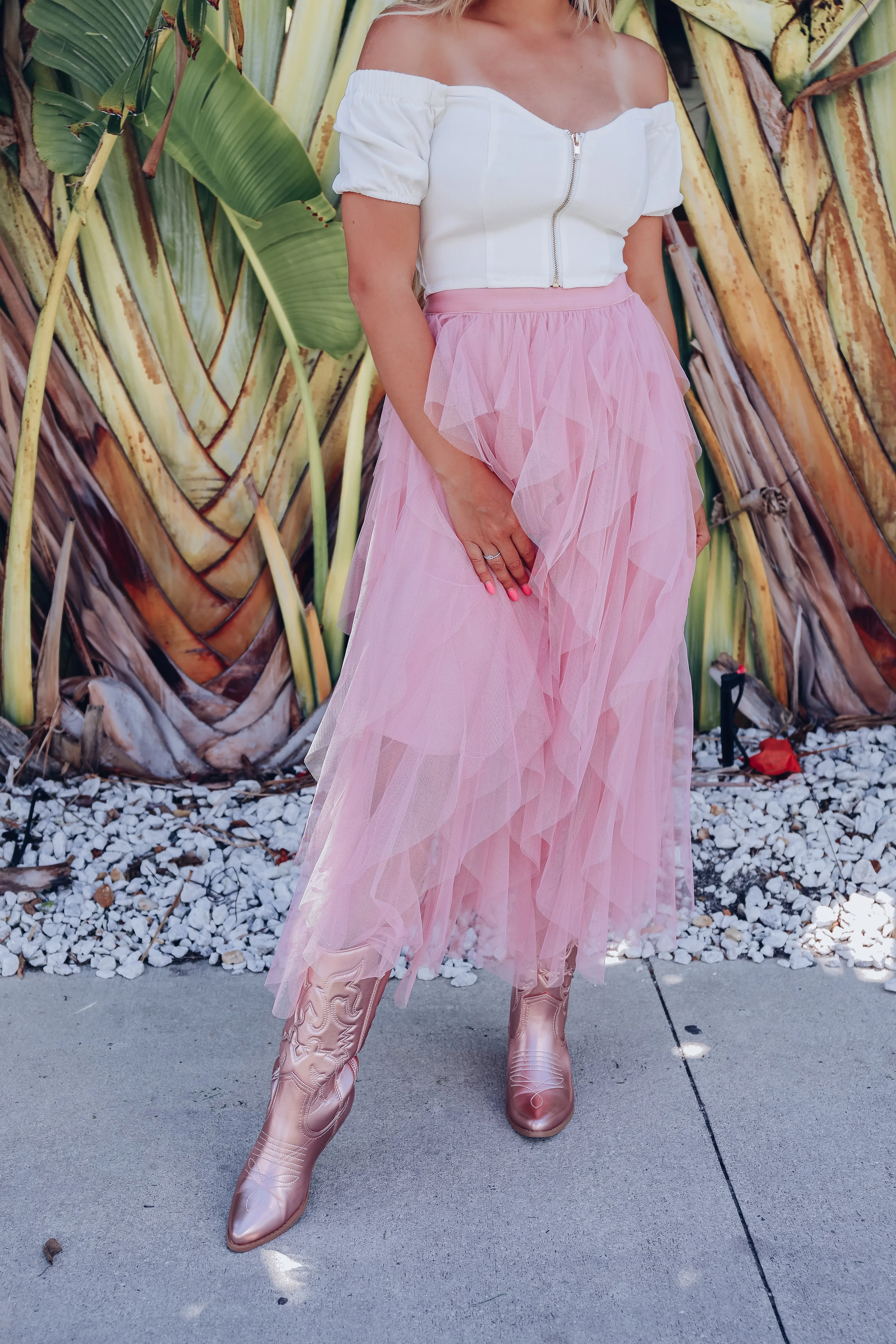 Princess Moment Tulle Tiered Maxi Skirt - Mauve