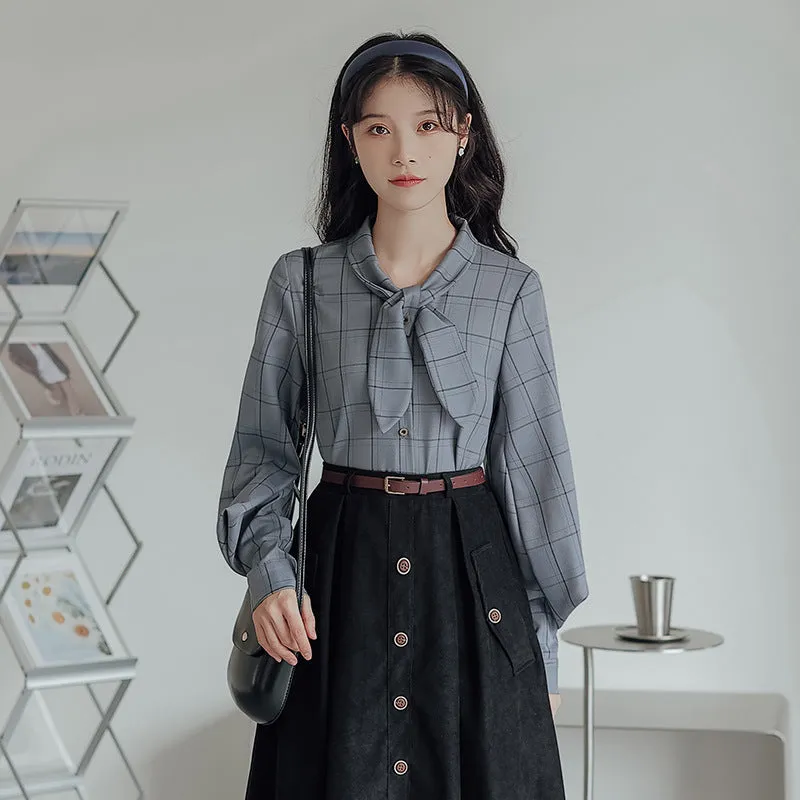 Retro Academia Plaid Shirt Skirt Set