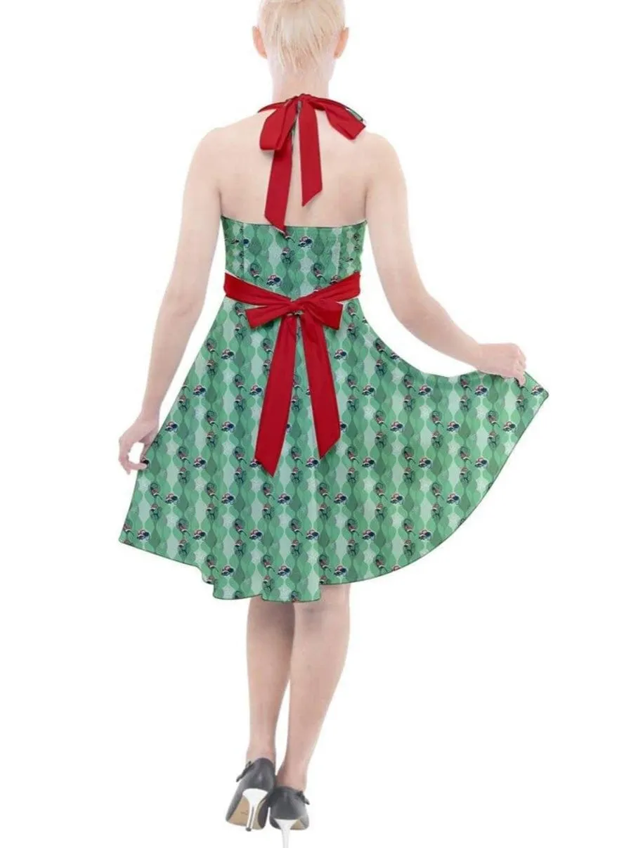 RETRO CHRISTMAS CATS HALTER PARTY SWING DRESS