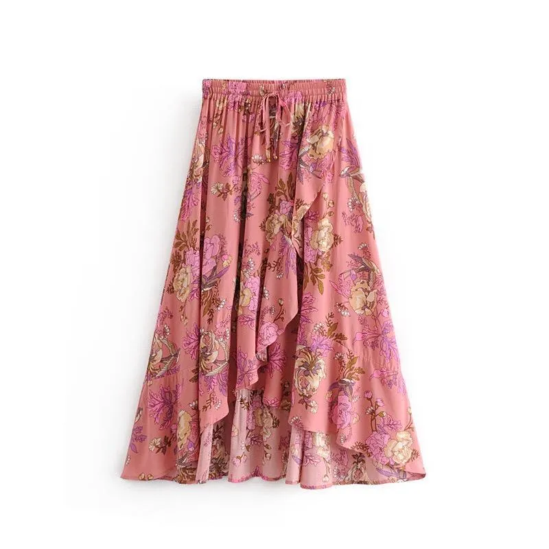 Retro Printed Bohemia Falbala Skirt Bottoms