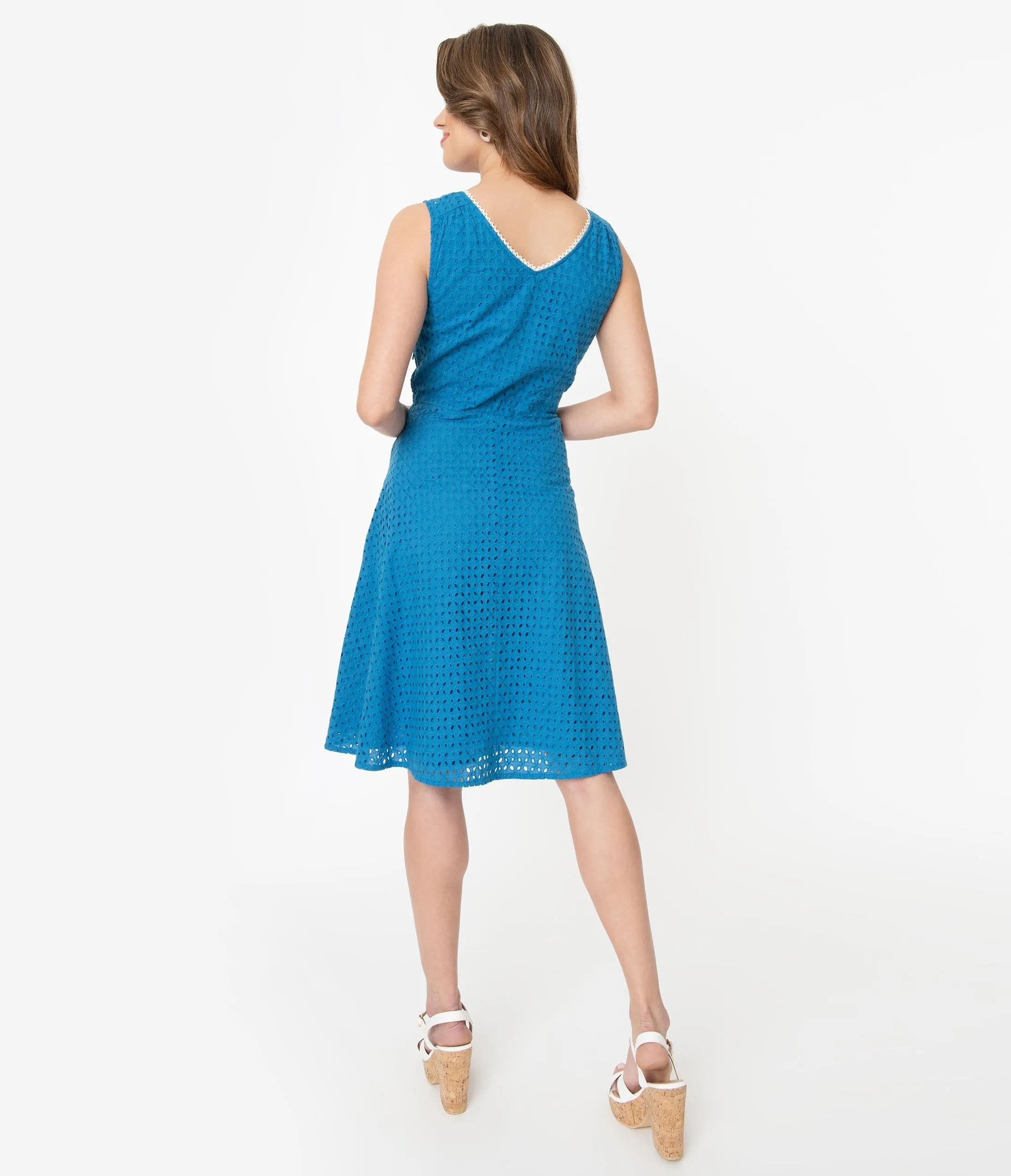 Retro Style Blue Eyelet Harriet Summer Dress