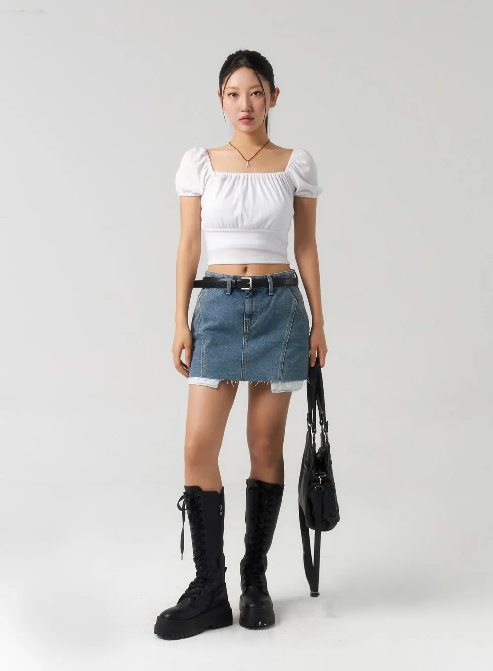 Ripped Hem Denim Mini Skirt CU326