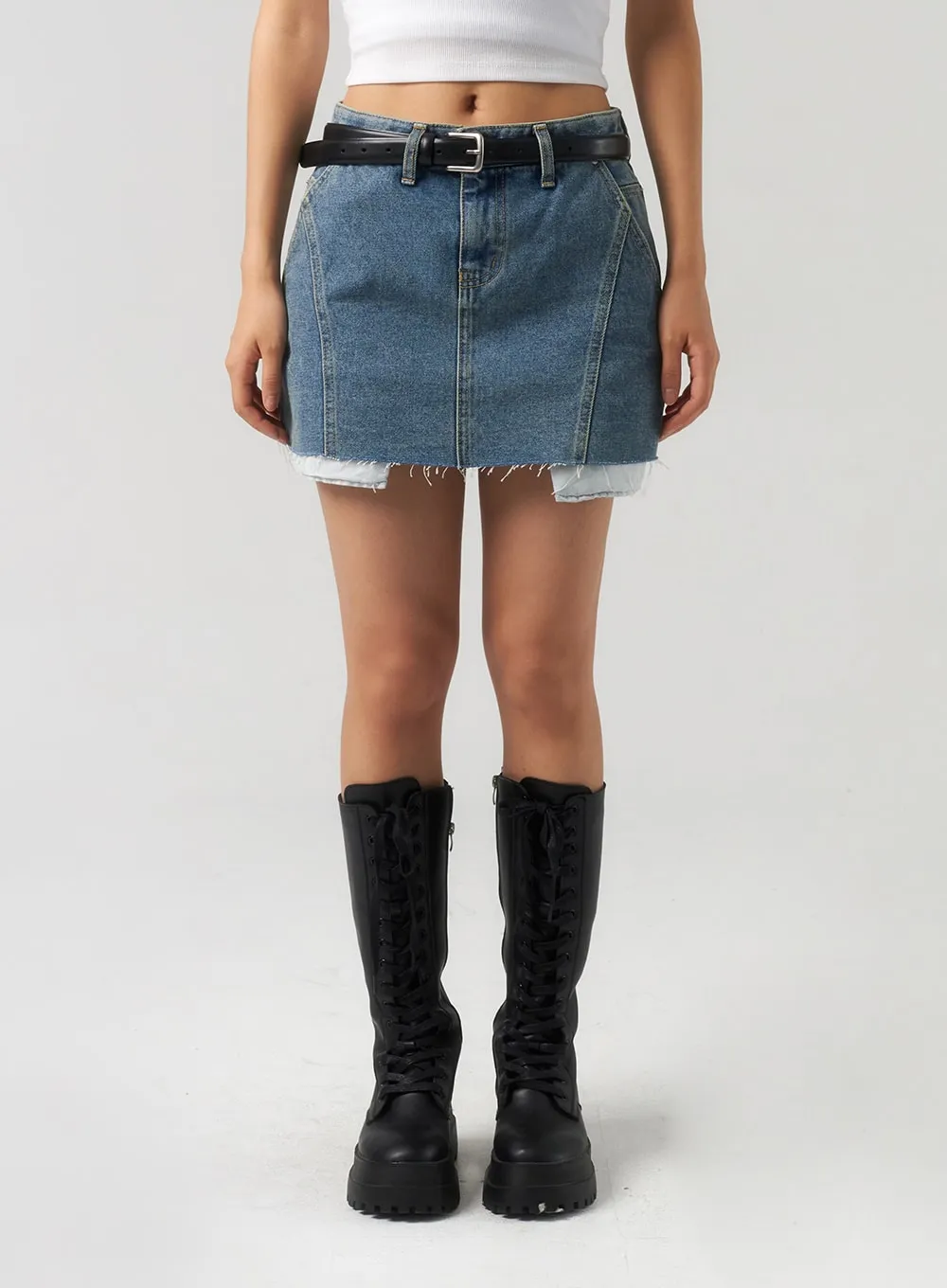 Ripped Hem Denim Mini Skirt CU326