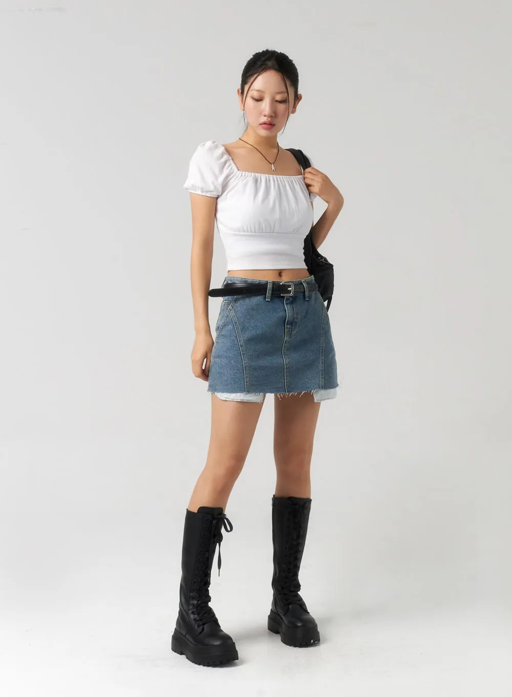 Ripped Hem Denim Mini Skirt CU326