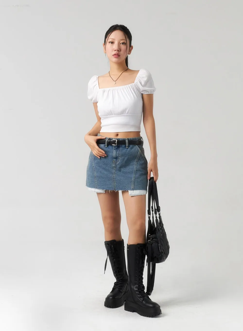 Ripped Hem Denim Mini Skirt CU326