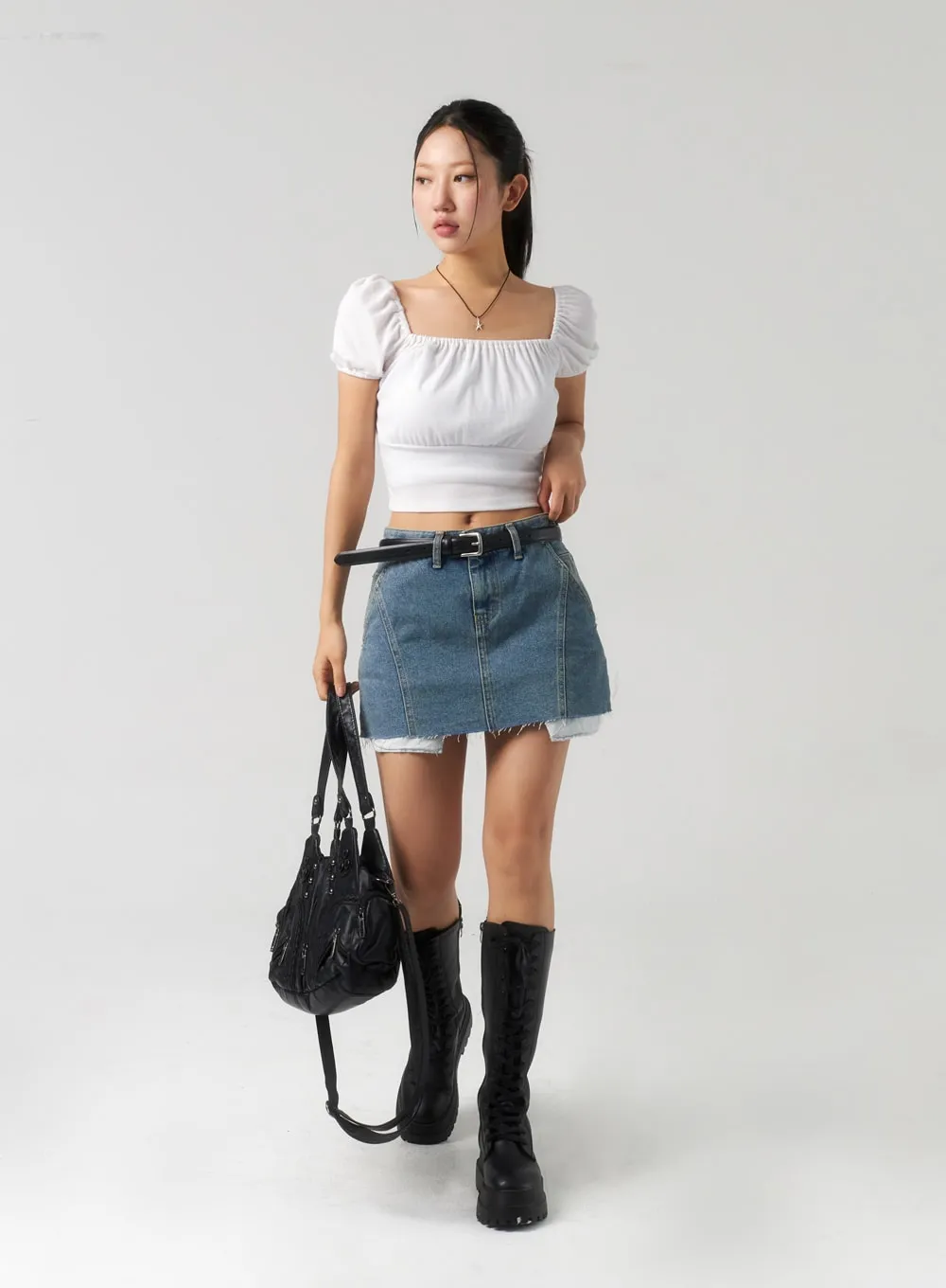 Ripped Hem Denim Mini Skirt CU326