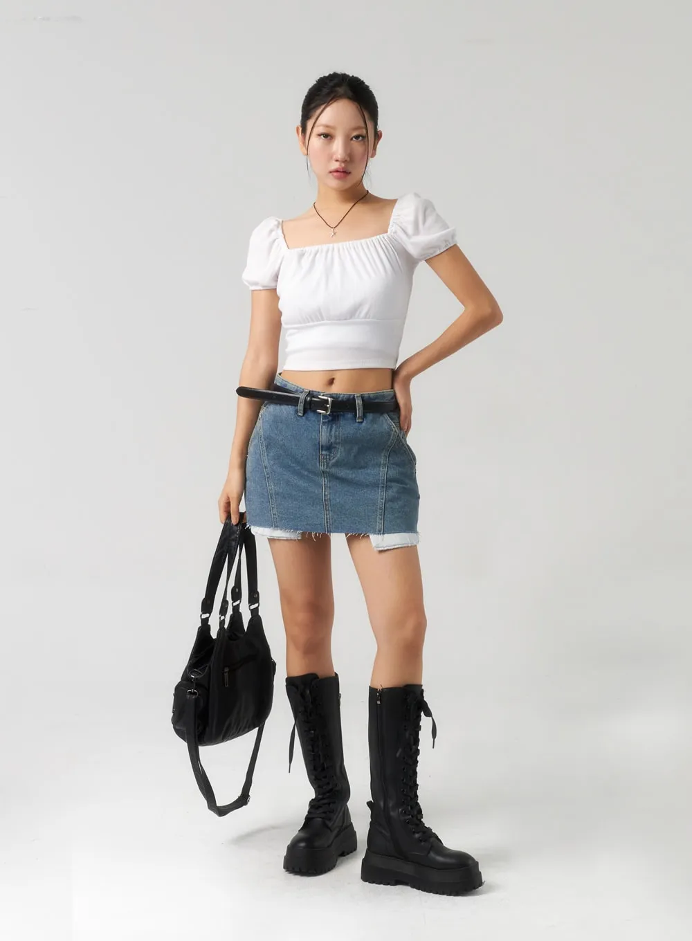 Ripped Hem Denim Mini Skirt CU326