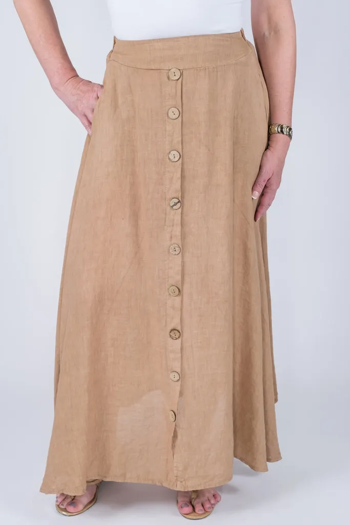 Rosalyn Linen Button Flair Skirt (SL108)