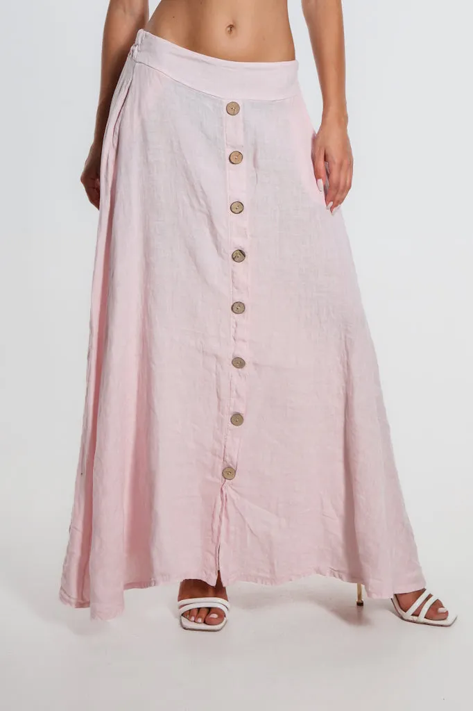 Rosalyn Linen Button Flair Skirt (SL108)