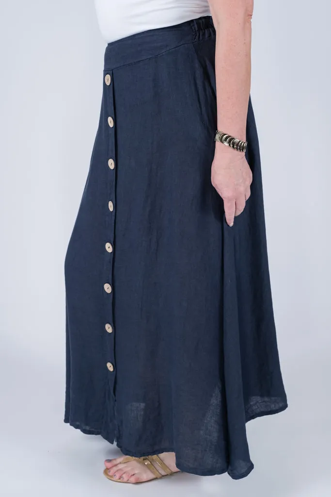 Rosalyn Linen Button Flair Skirt (SL108)