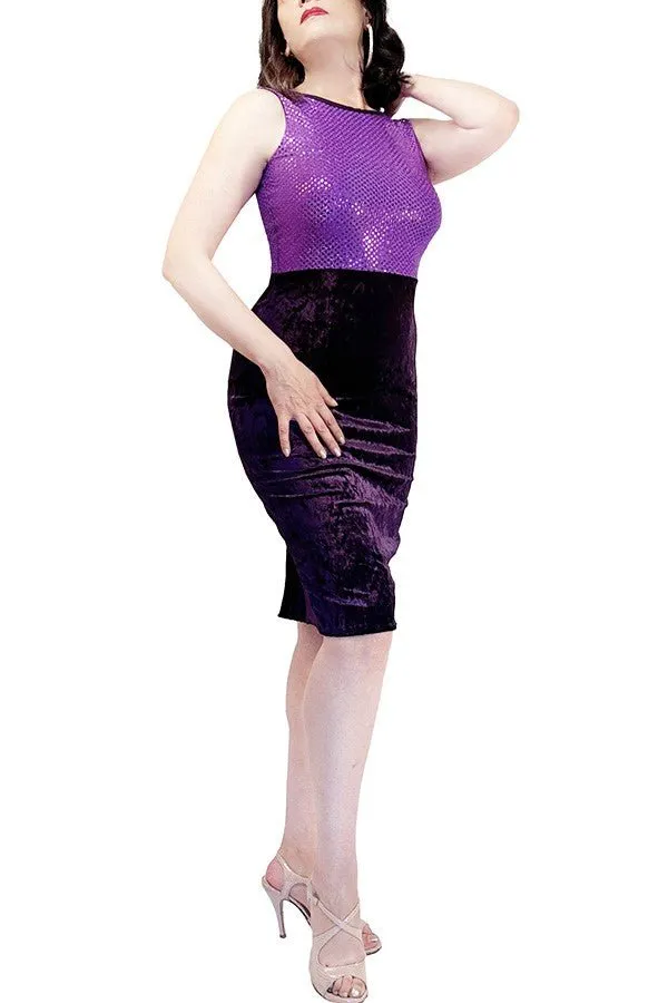 royal purple tango dress with open back and back slit