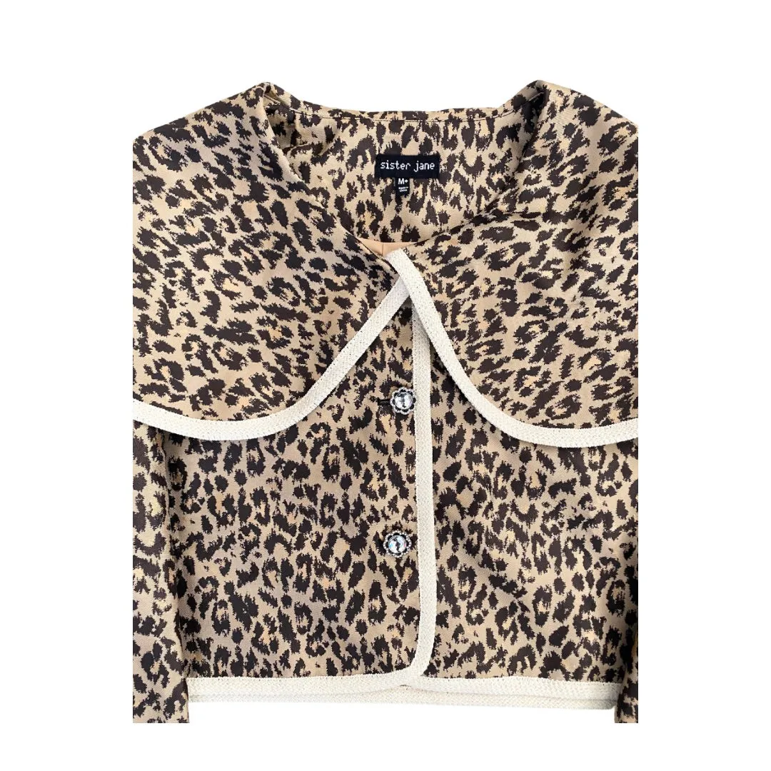 SISTER JANE Leonie Cropped Blazer Leopard Print SIZE M