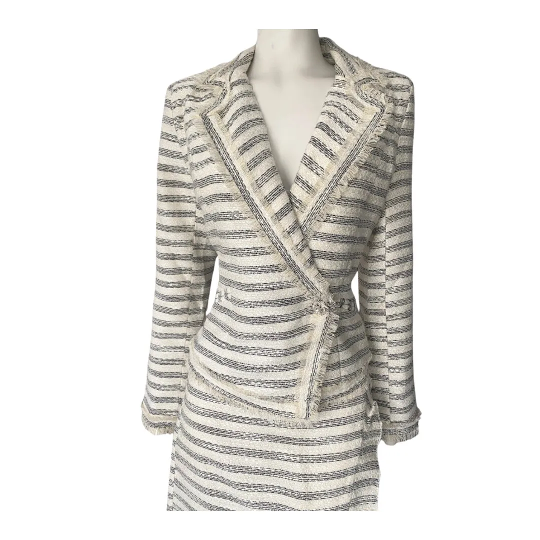 Stripe Tweed Tailored Skirt Suit Cream Multi SIZE M