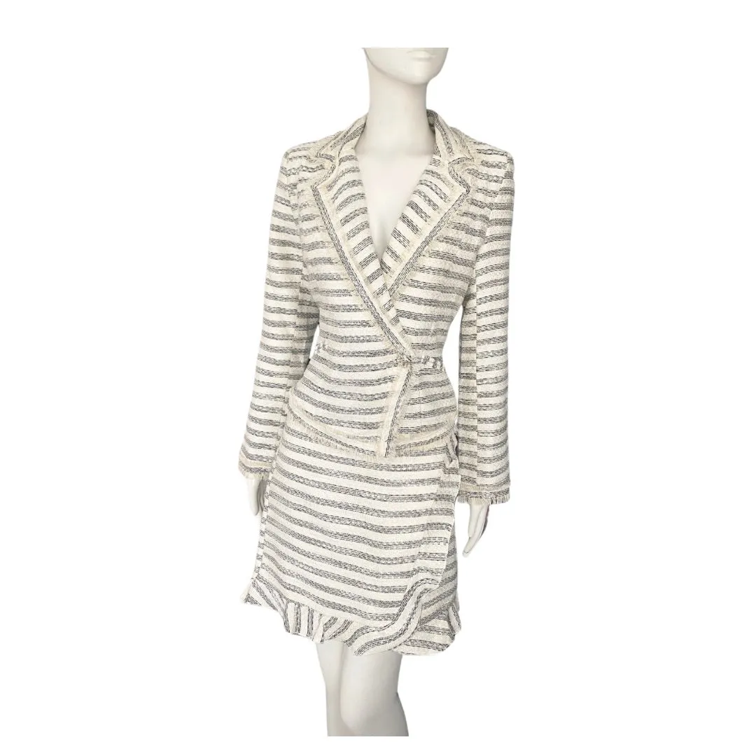 Stripe Tweed Tailored Skirt Suit Cream Multi SIZE M