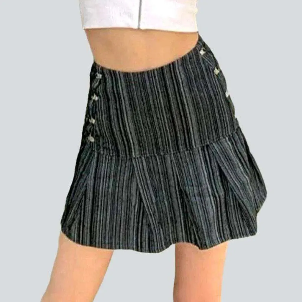 Striped skater denim skirt