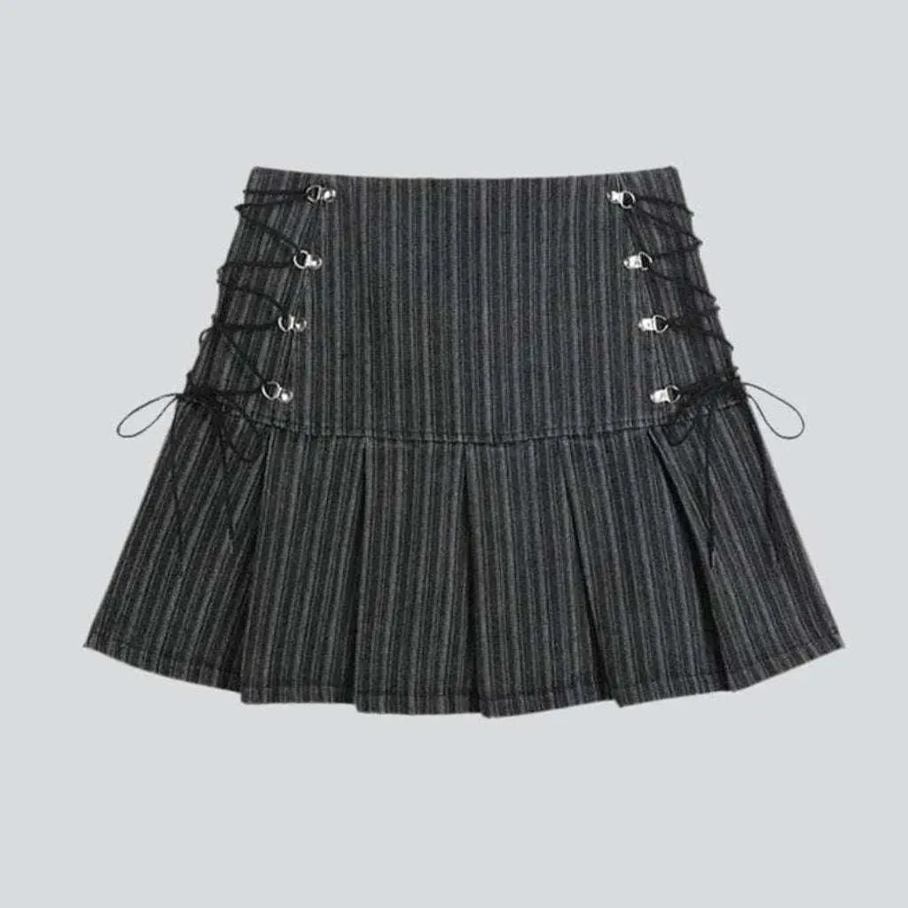 Striped skater denim skirt