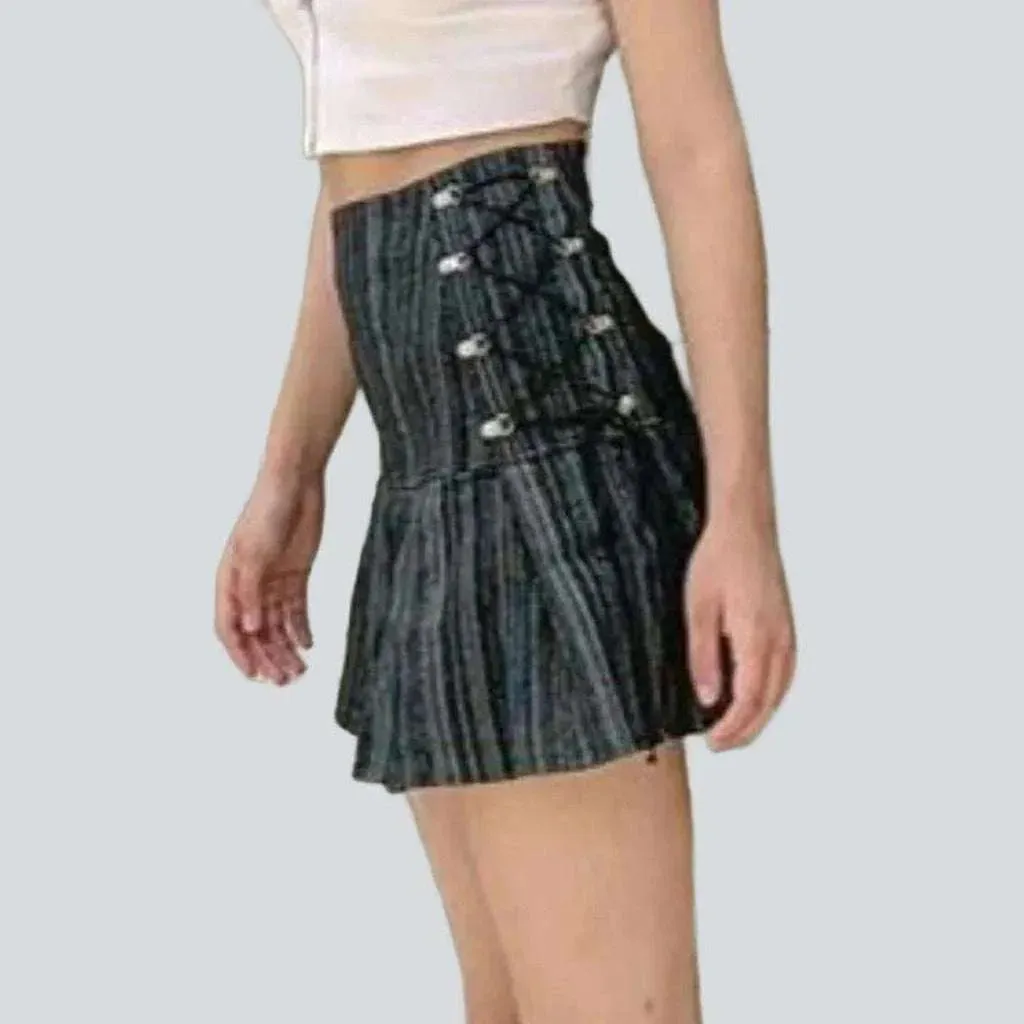 Striped skater denim skirt